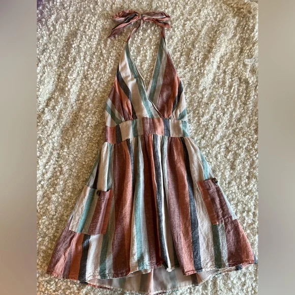 American Eagle Outfitters | Dresses | American Eagle Muted Striped Halter  Above Knee Dress Size Medium | Poshmark